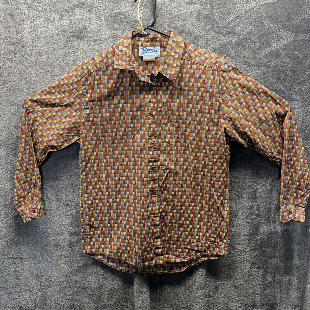 Vintage Buckles Shirt Women L All Over Geometric‎ Colorful Button Front